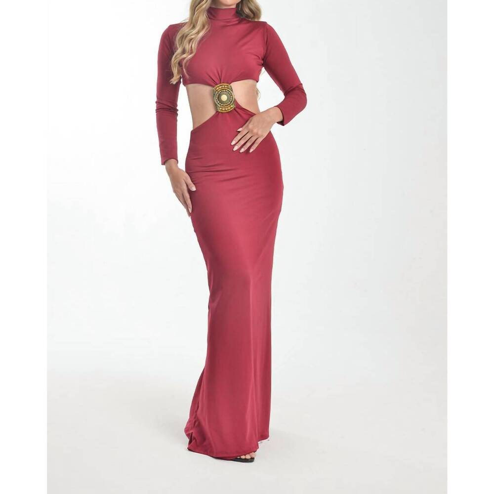 NEW STEFFANY MILANO embellished cut-out maxi dress in deep wine - Picture 3 of 5